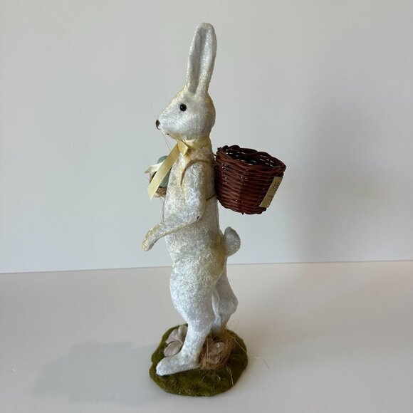 Maisons De Vente Vintage 16" Velvet Bunny Rabbit with Eggs & Basket Easter Decor - Picture 4 of 8